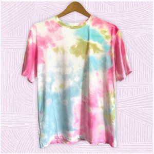 Casual Pink & Green & Light Blue Tie Dye T-Shirt
